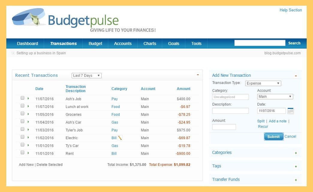 Personal and small business finance software